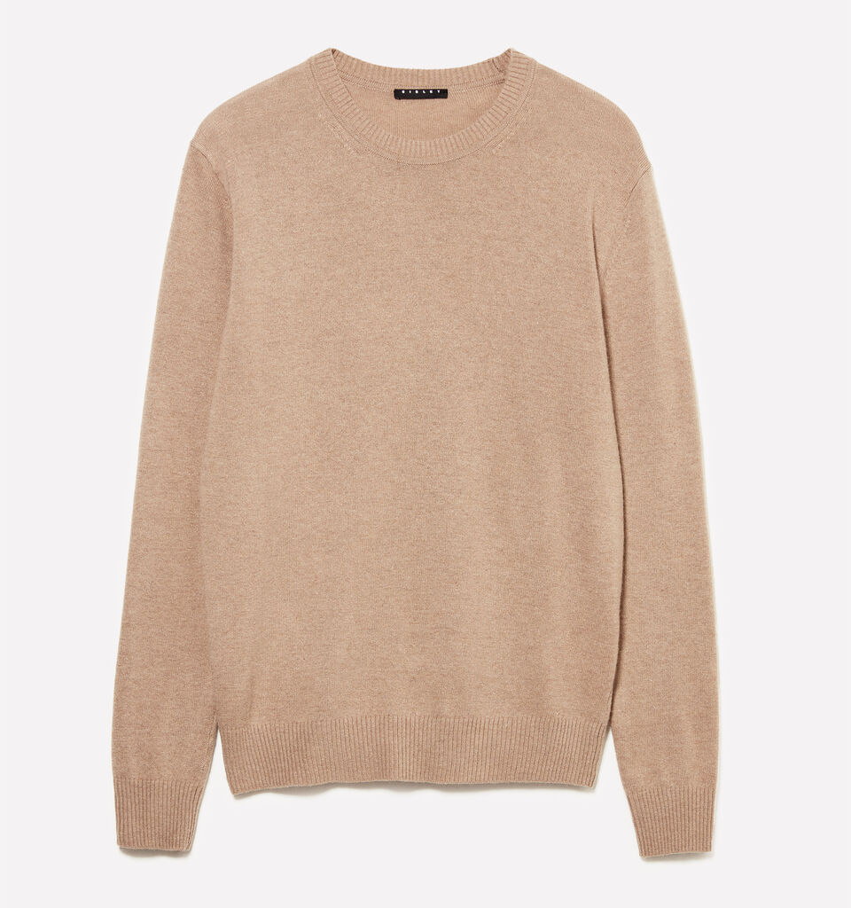 Dunkelbeiger Pullover mit Rundhalsausschnitt in normaler Passform - rundhalspullover für herren - Beige | Sisley image number 1